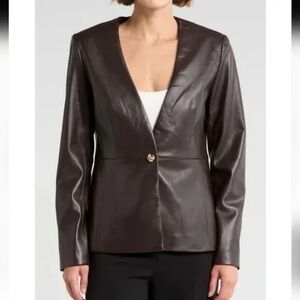 Elie Tahari Chocolate Faux Leather Women's Blazer